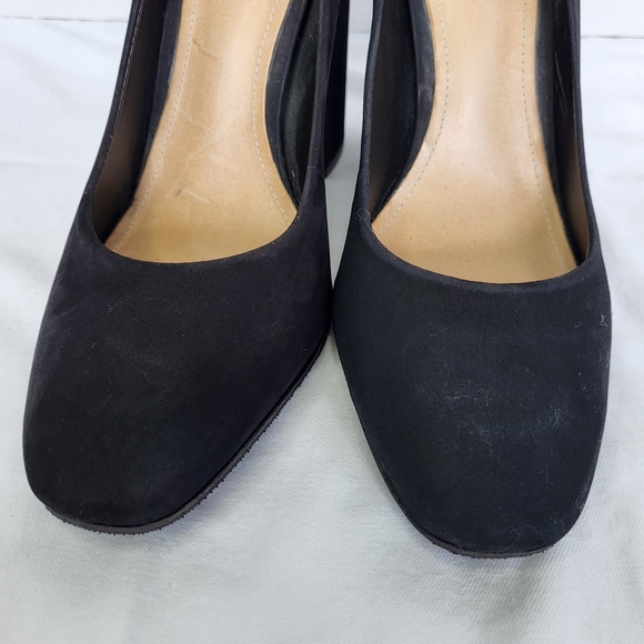 Schultz black suede block heel rounded toe slip on heels. Size 10B - Picture 5 of 16